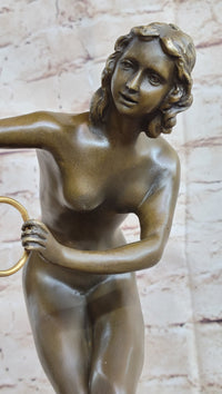 Signed Nude Acrobat Lady Bronze Sculpture Marble Statue Art Deco Hot Cast Figure