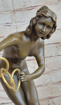Signed Nude Acrobat Lady Bronze Sculpture Marble Statue Art Deco Hot Cast Figure