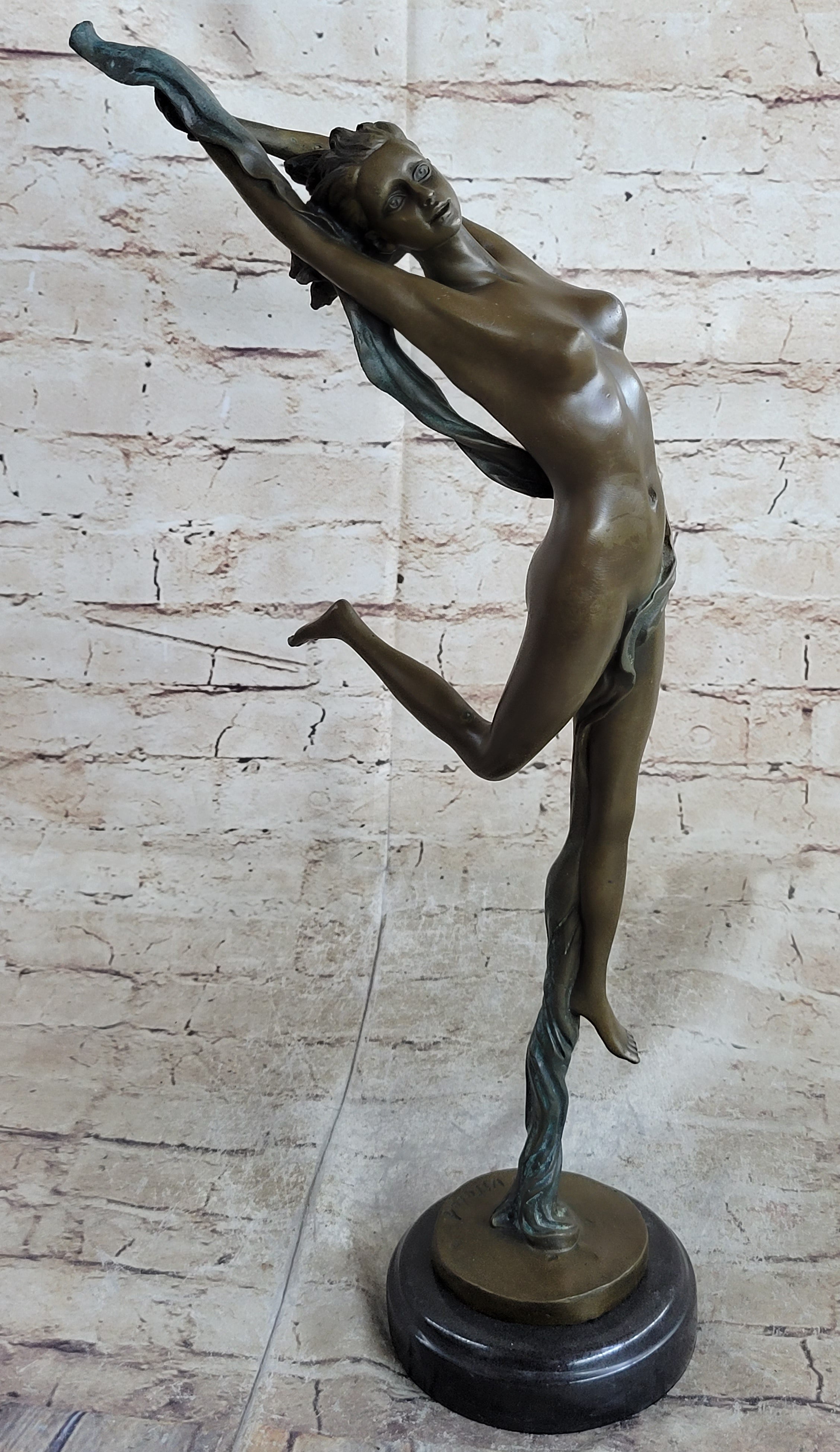 Floating Leaping Nude Girl Bronze Sculpture Original Art Female Figure by Aldo Vitaleh
