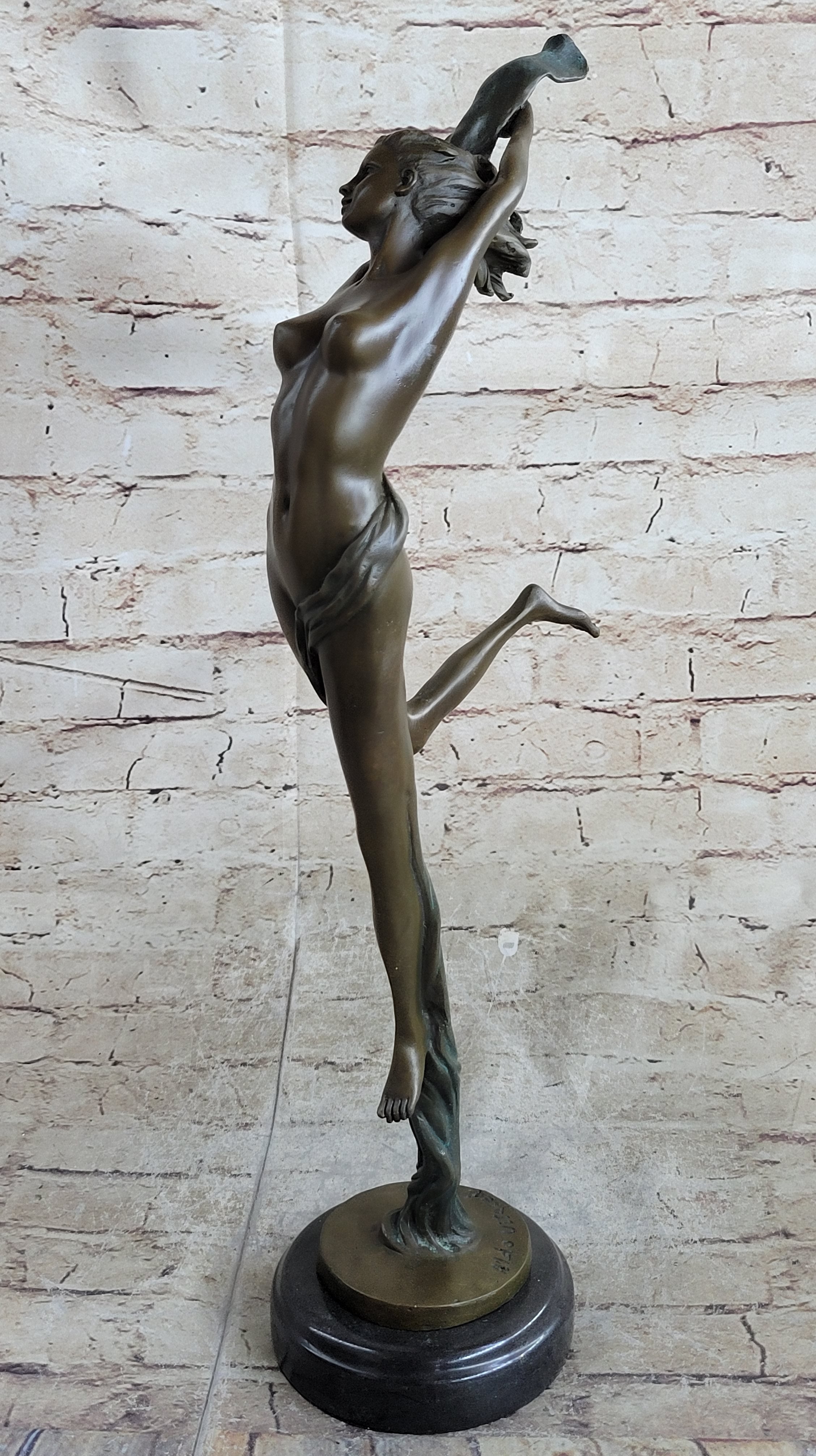 Floating Leaping Nude Girl Bronze Sculpture Original Art Female Figure by Aldo Vitaleh