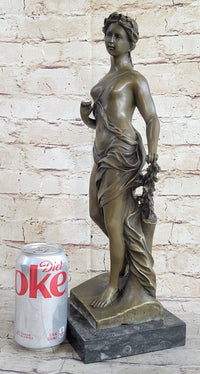Signed Moreaue Royal Roman Goddess Picking Flowers Bronze Art