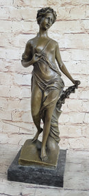 Signed Moreaue Royal Roman Goddess Picking Flowers Bronze Art