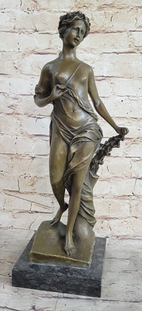 Signed Moreaue Royal Roman Goddess Picking Flowers Bronze Art