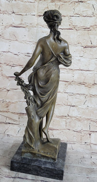 Signed Moreaue Royal Roman Goddess Picking Flowers Bronze Art
