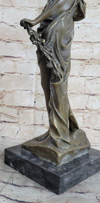 Signed Moreaue Royal Roman Goddess Picking Flowers Bronze Art