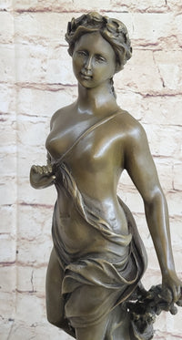 Signed Moreaue Royal Roman Goddess Picking Flowers Bronze Art