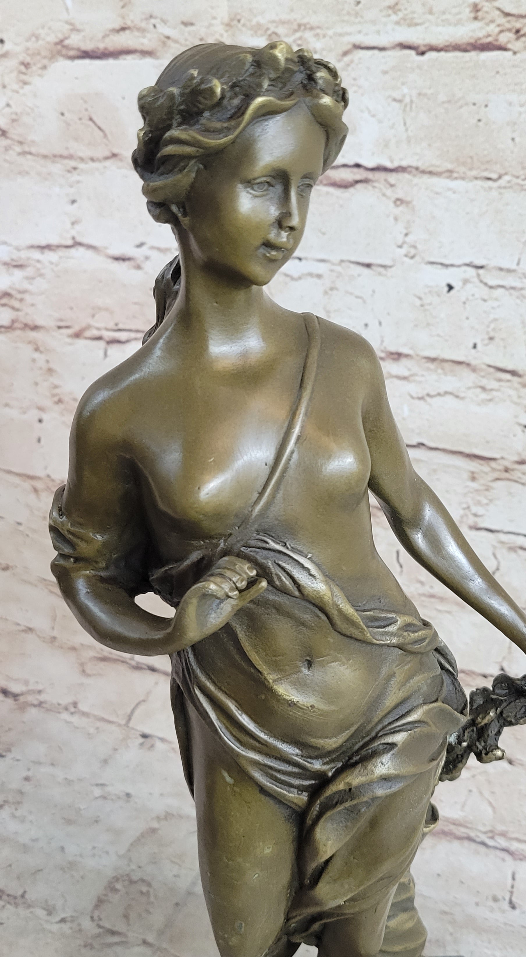 Signed Moreaue Royal Roman Goddess Picking Flowers Bronze Art