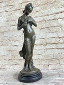Signed Art by Jean Patou Woman w/ Bird Bronze Sculpture