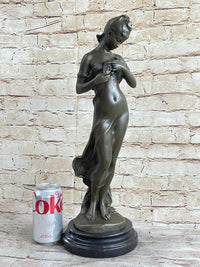 Signed Art by Jean Patou Woman w/ Bird Bronze Sculpture