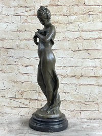 Signed Art by Jean Patou Woman w/ Bird Bronze Sculpture