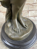 Signed Art by Jean Patou Woman w/ Bird Bronze Sculpture