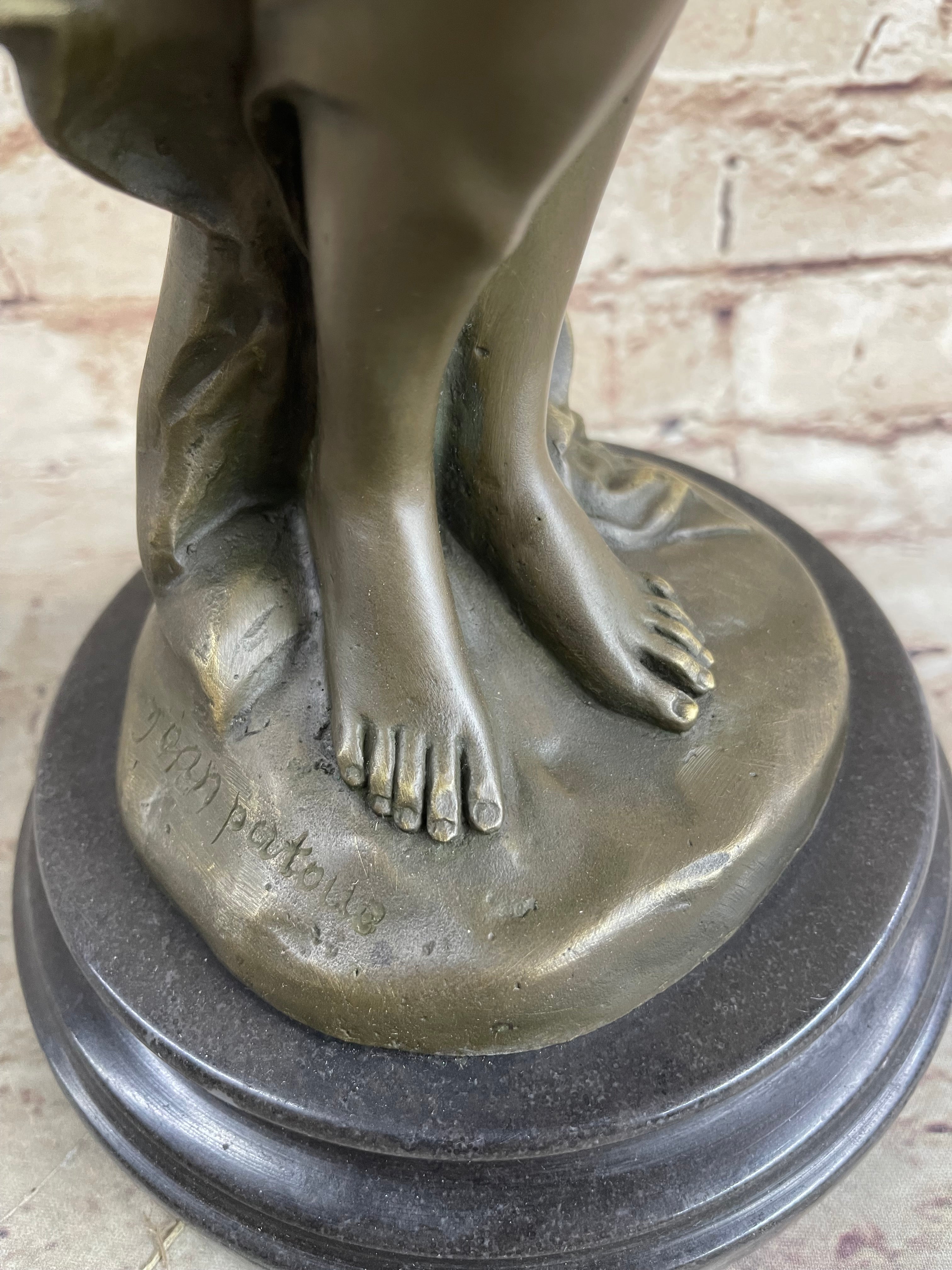 Signed Art by Jean Patou Woman w/ Bird Bronze Sculpture