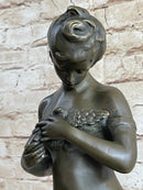 Signed Art by Jean Patou Woman w/ Bird Bronze Sculpture
