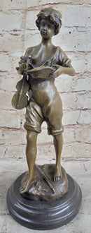 100% Solid Bronze Sculpture Boy and Violin