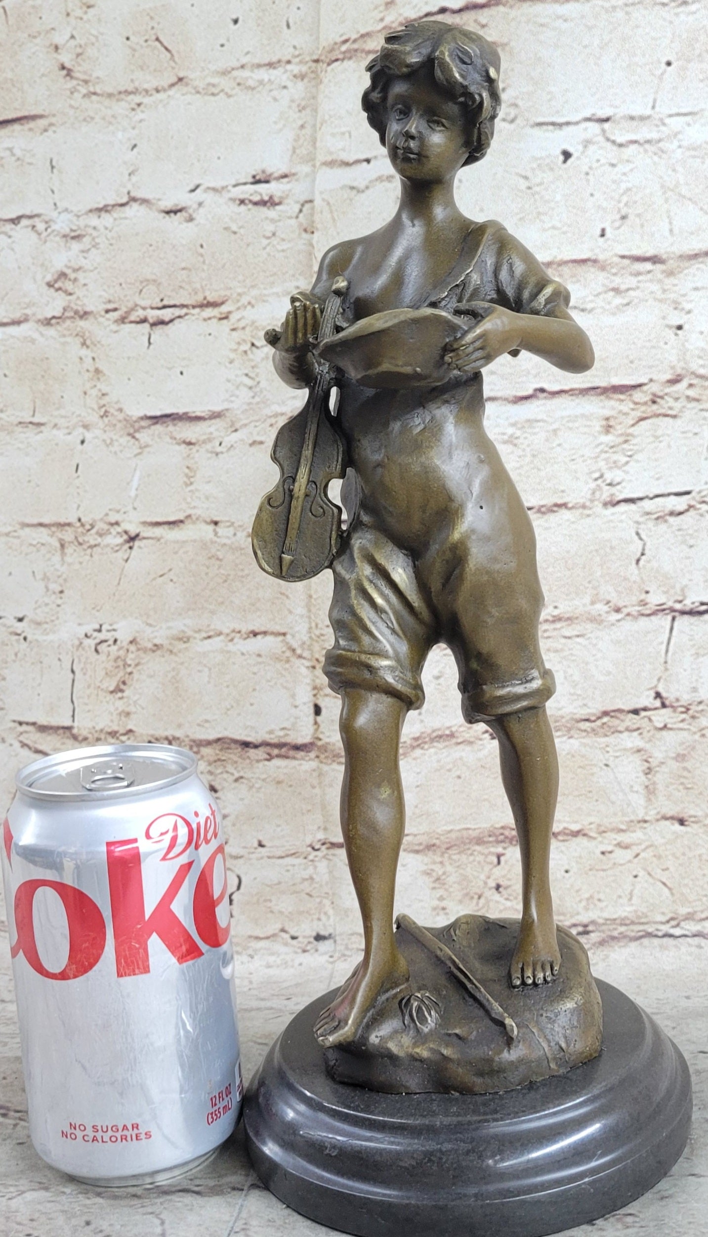 100% Solid Bronze Sculpture Boy and Violin