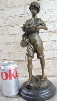 100% Solid Bronze Sculpture Boy and Violin