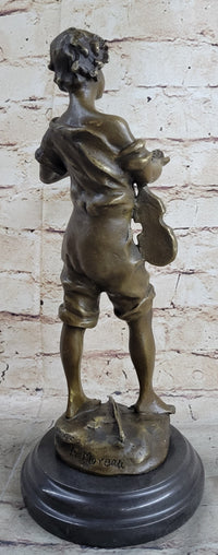 100% Solid Bronze Sculpture Boy and Violin