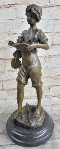 100% Solid Bronze Sculpture Boy and Violin