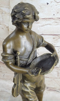 100% Solid Bronze Sculpture Boy and Violin