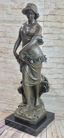 Young Maiden Girl Bronze Sculpture Auguste Moreau 26" x 8.5"