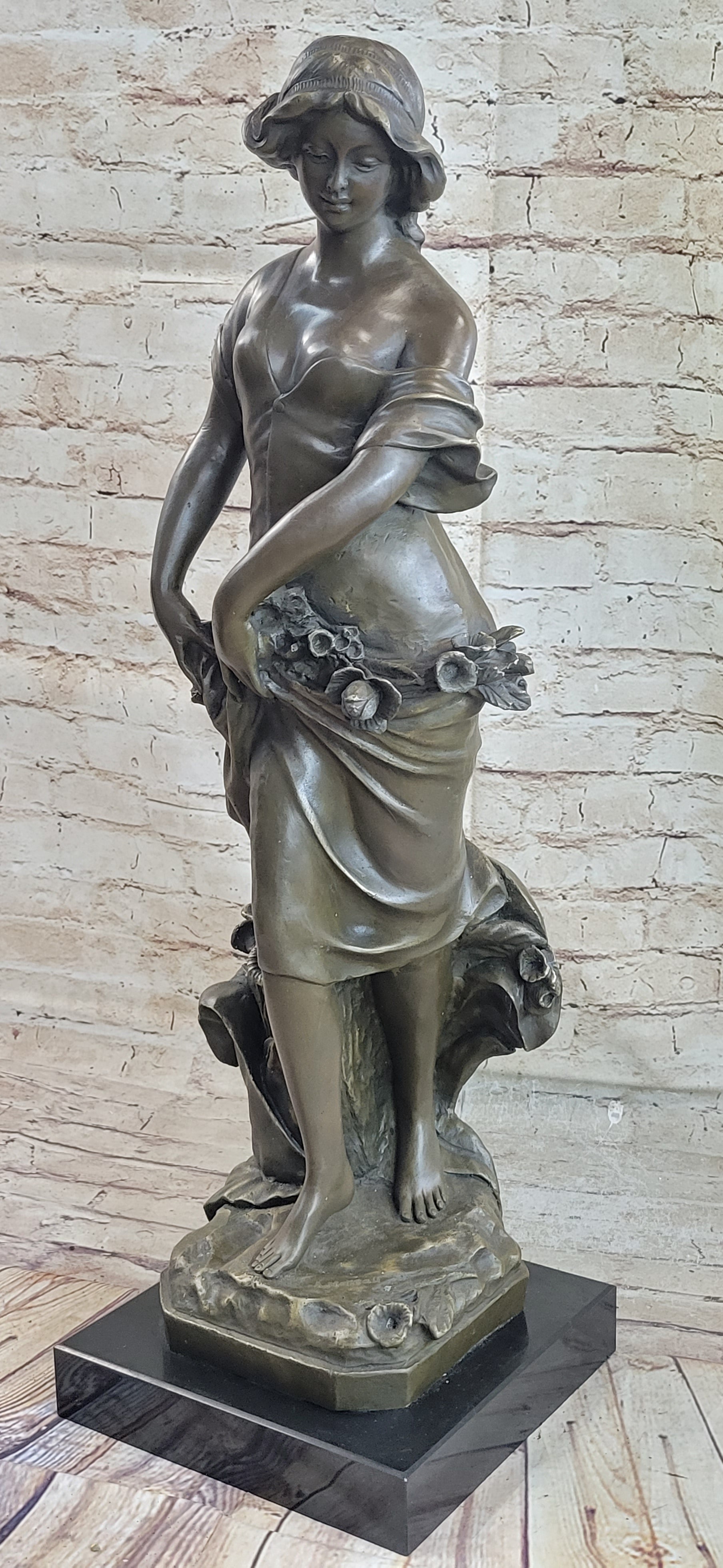 Young Maiden Girl Bronze Sculpture Auguste Moreau 26" x 8.5"