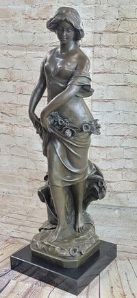 Young Maiden Girl Bronze Sculpture Auguste Moreau 26" x 8.5"