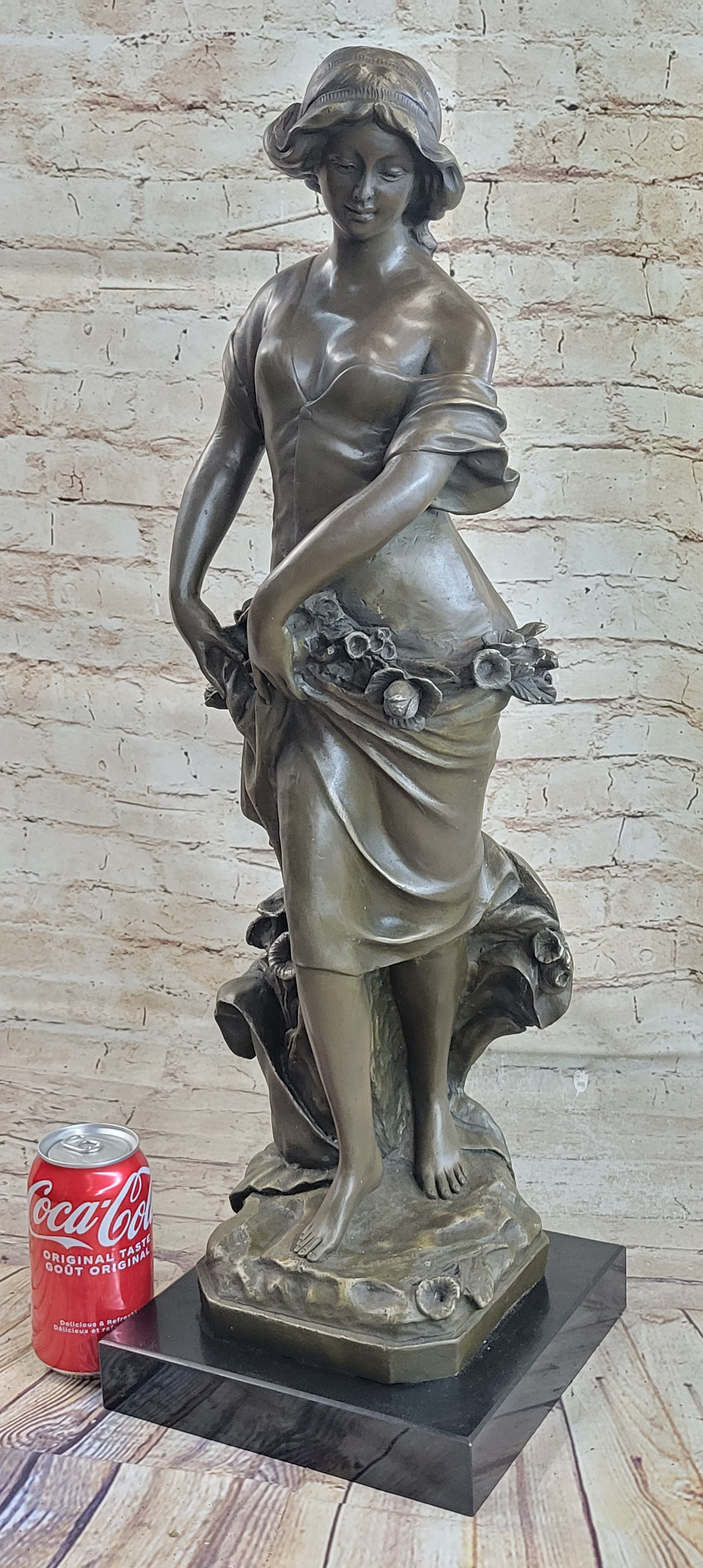 Young Maiden Girl Bronze Sculpture Auguste Moreau 26" x 8.5"