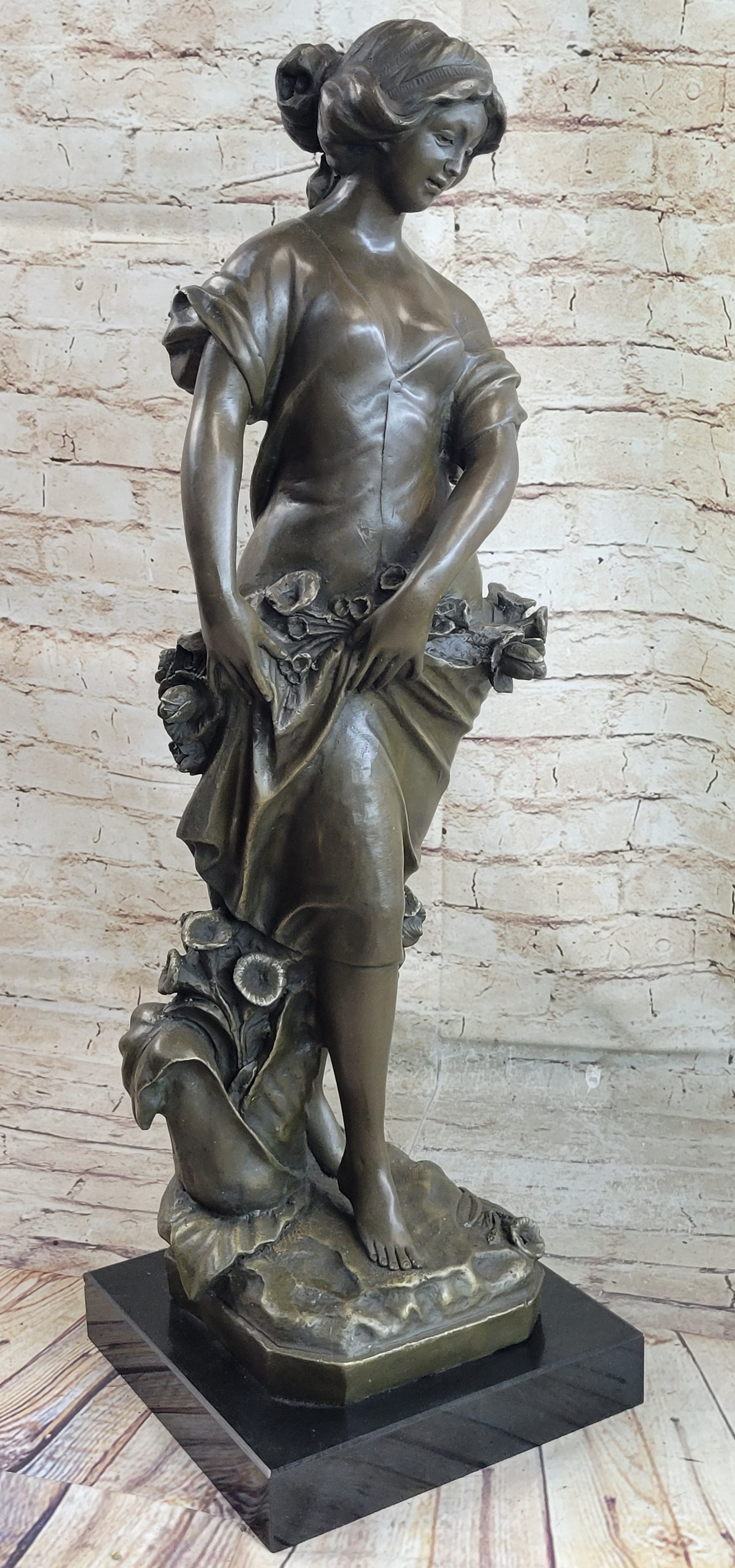 Young Maiden Girl Bronze Sculpture Auguste Moreau 26" x 8.5"