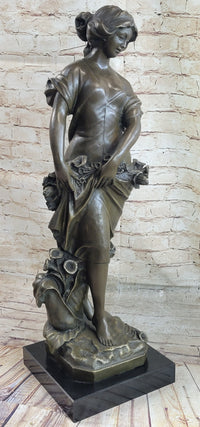 Young Maiden Girl Bronze Sculpture Auguste Moreau 26" x 8.5"