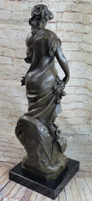 Young Maiden Girl Bronze Sculpture Auguste Moreau 26" x 8.5"