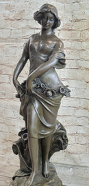Young Maiden Girl Bronze Sculpture Auguste Moreau 26" x 8.5"