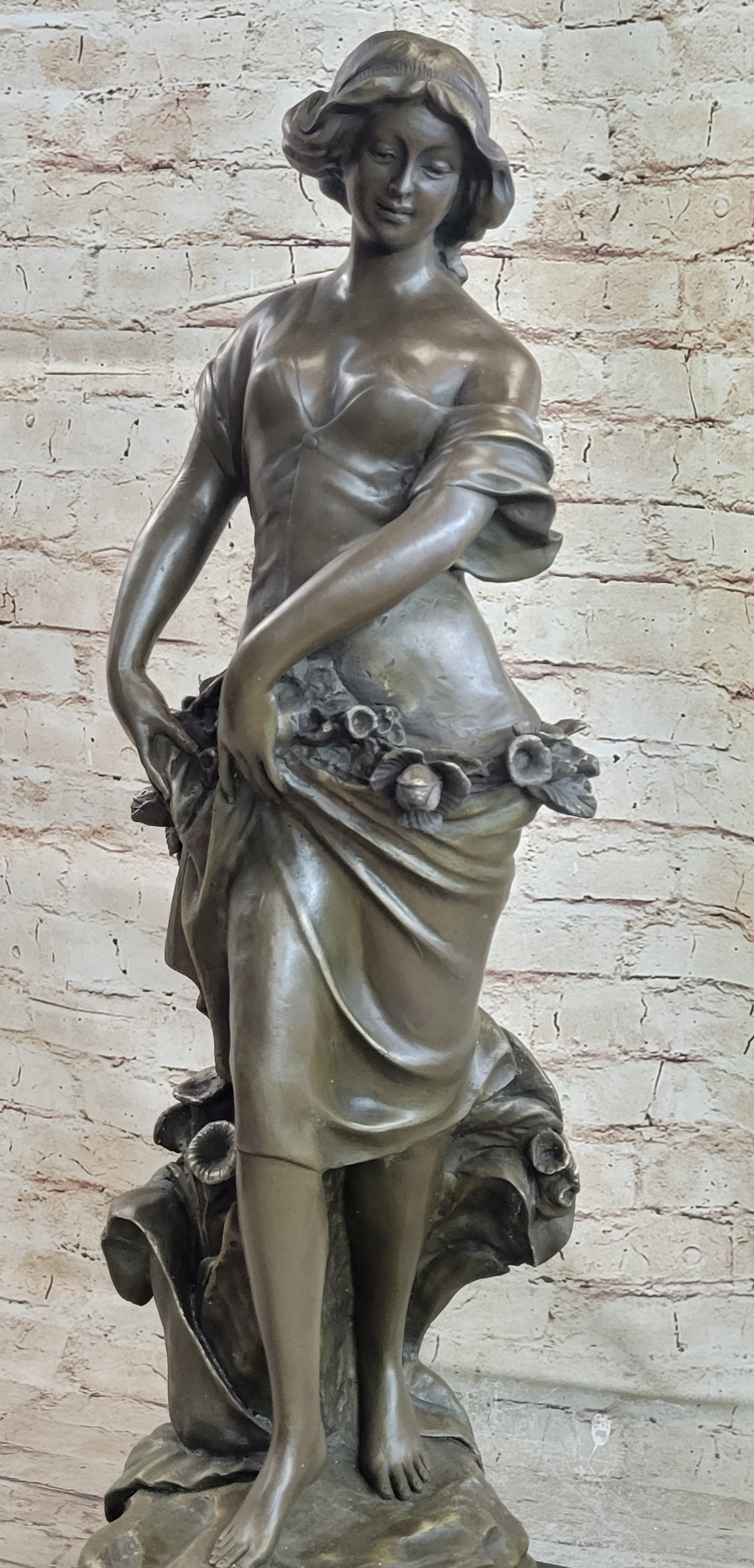 Young Maiden Girl Bronze Sculpture Auguste Moreau 26" x 8.5"