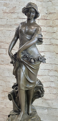 Young Maiden Girl Bronze Sculpture Auguste Moreau 26" x 8.5"