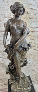 Young Maiden Girl Bronze Sculpture Auguste Moreau 26" x 8.5"