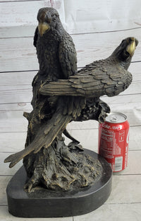 Pair of Parrots Bronze Sculpture on Marble Base Signed Milo