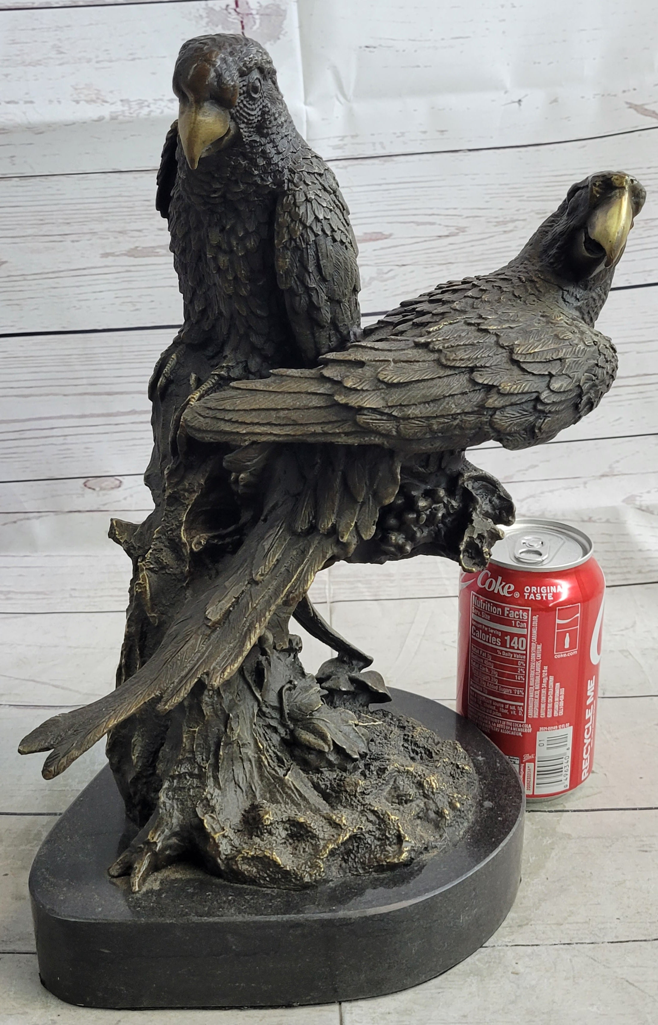 Pair of Parrots Bronze Sculpture on Marble Base Signed Milo
