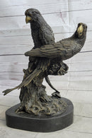 Pair of Parrots Bronze Sculpture on Marble Base Signed Milo