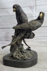 Pair of Parrots Bronze Sculpture on Marble Base Signed Milo