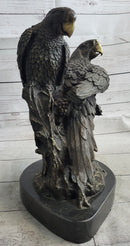 Pair of Parrots Bronze Sculpture on Marble Base Signed Milo