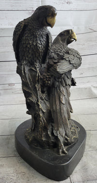Pair of Parrots Bronze Sculpture on Marble Base Signed Milo