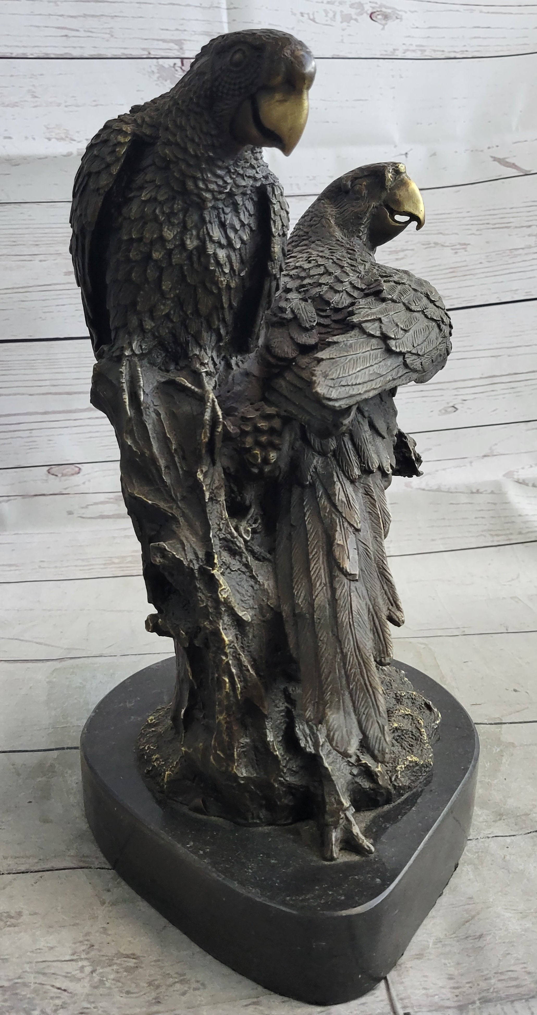 Pair of Parrots Bronze Sculpture on Marble Base Signed Milo