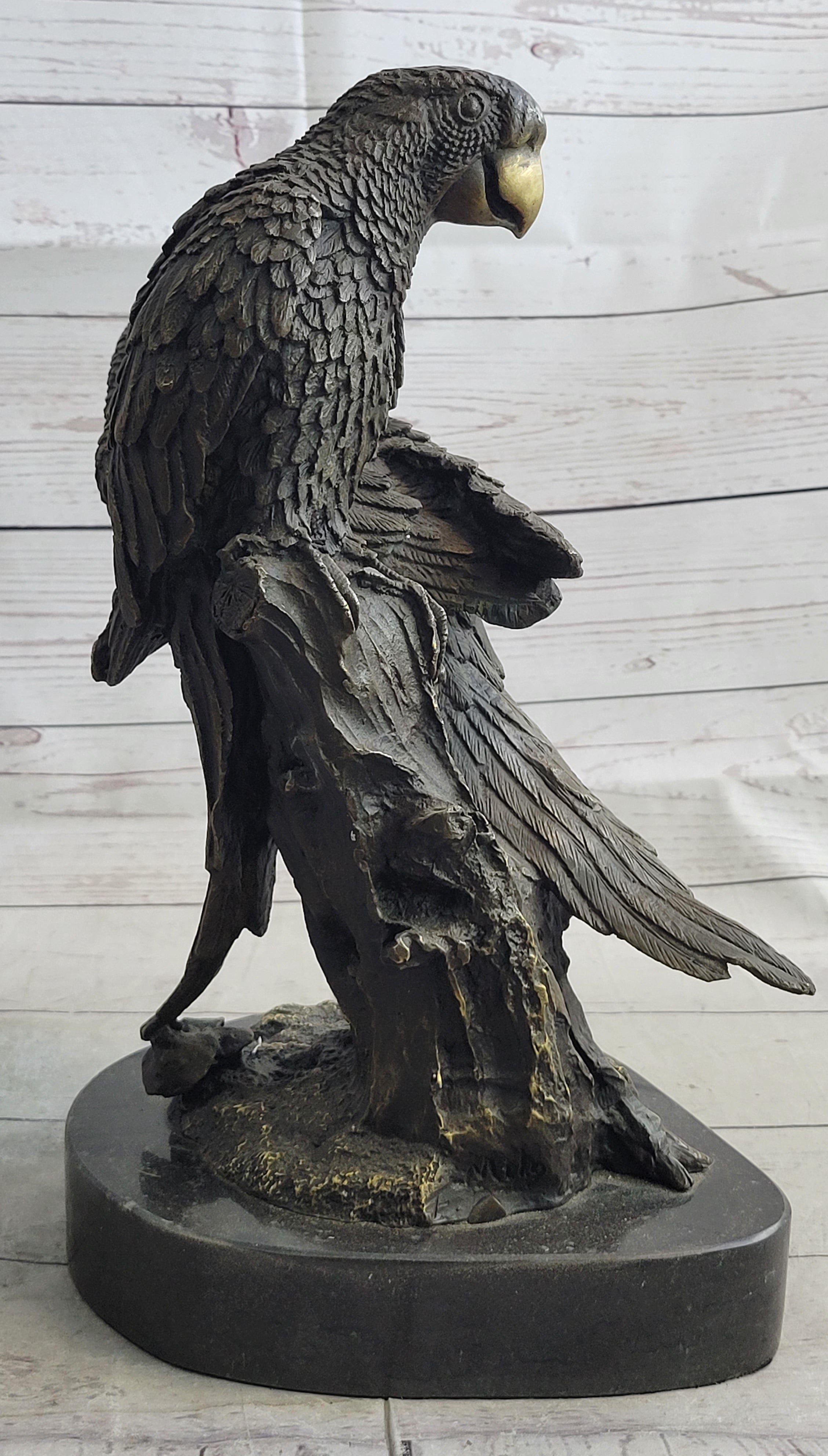 Pair of Parrots Bronze Sculpture on Marble Base Signed Milo
