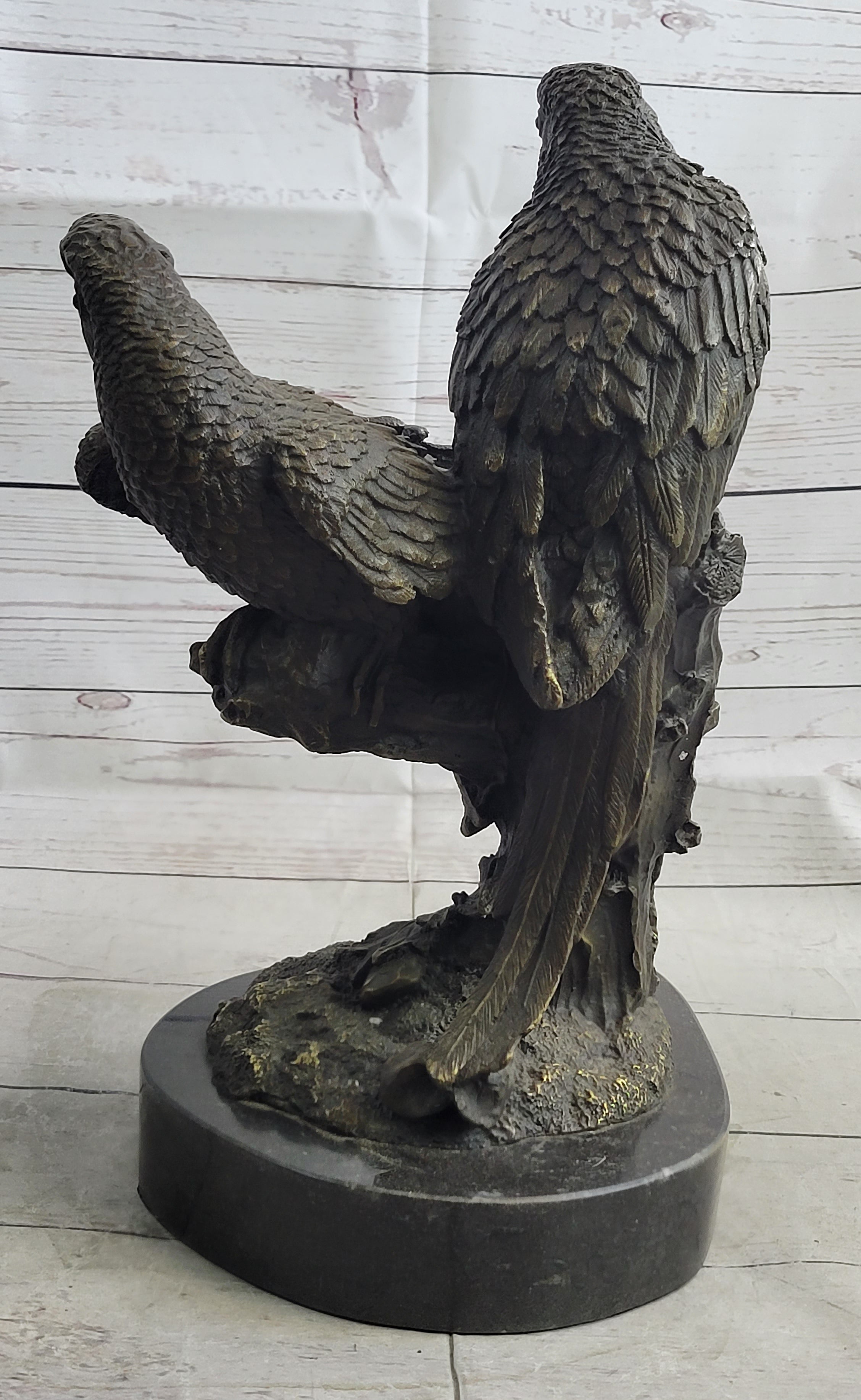 Pair of Parrots Bronze Sculpture on Marble Base Signed Milo