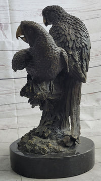 Pair of Parrots Bronze Sculpture on Marble Base Signed Milo