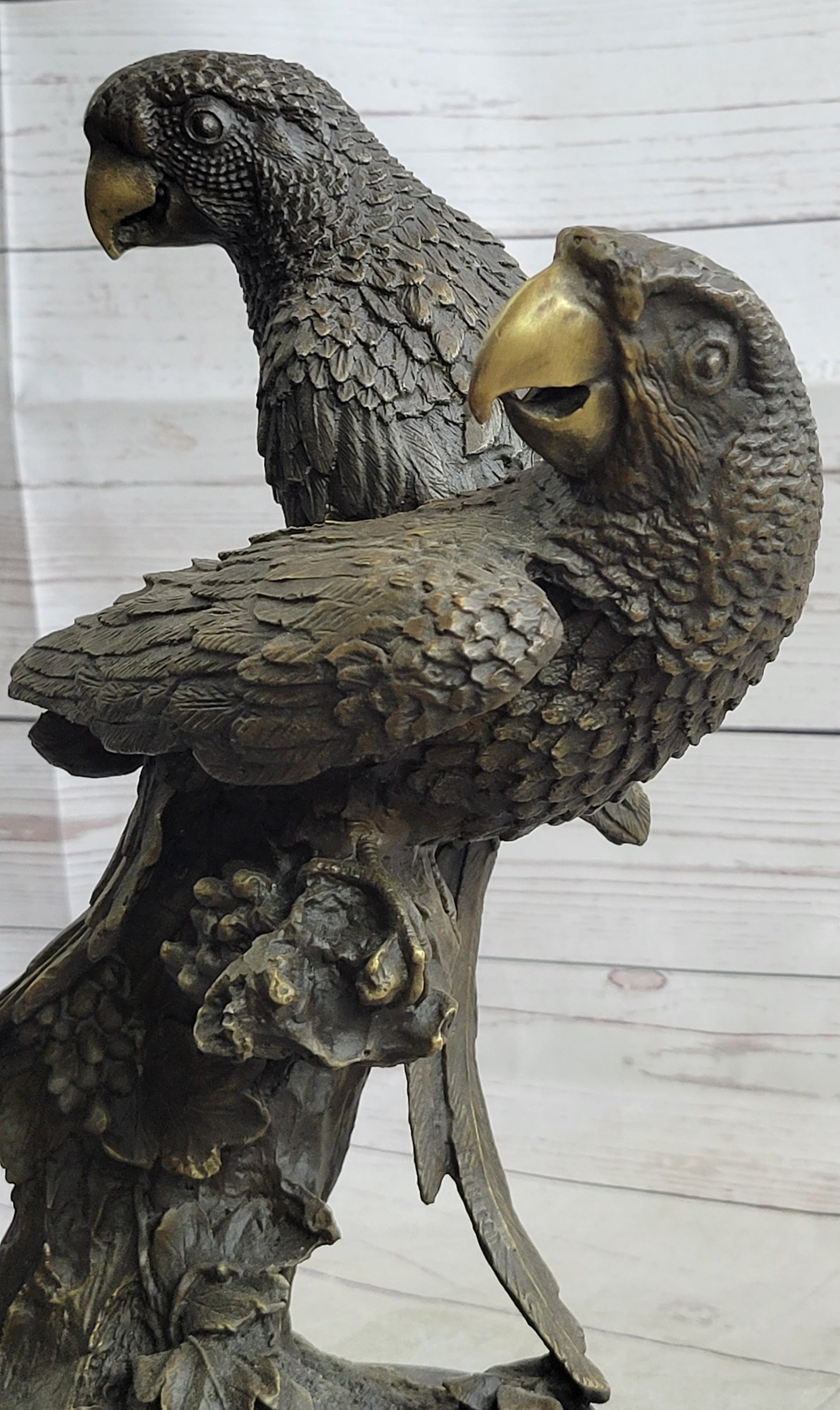 Pair of Parrots Bronze Sculpture on Marble Base Signed Milo