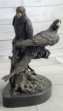 Pair of Parrots Bronze Sculpture on Marble Base Signed Milo