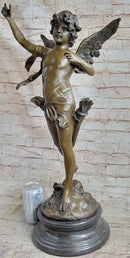 Signed Moreau Large Angel Cupid Love Bronze Sculpture