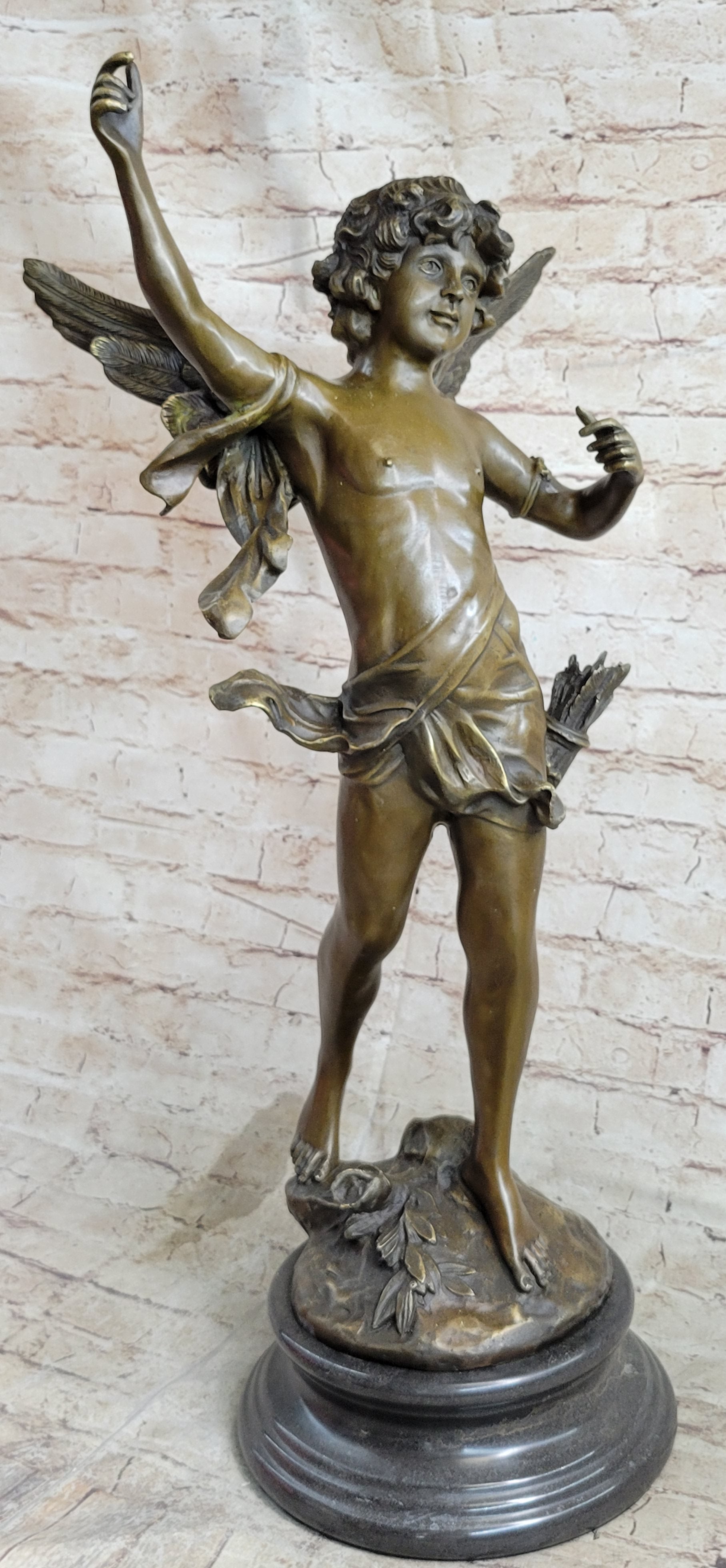 Signed Moreau Large Angel Cupid Love Bronze Sculpture