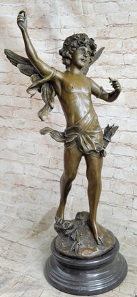 Signed Moreau Large Angel Cupid Love Bronze Sculpture