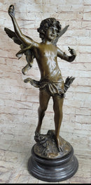 Signed Moreau Large Angel Cupid Love Bronze Sculpture